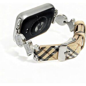 NEW Luxury Leather Fashion Plaid/Silver Apple Watch Band